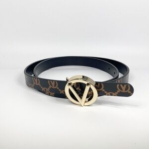 NWT AUTHENTIC Valentino Black and Gold Logo Belt